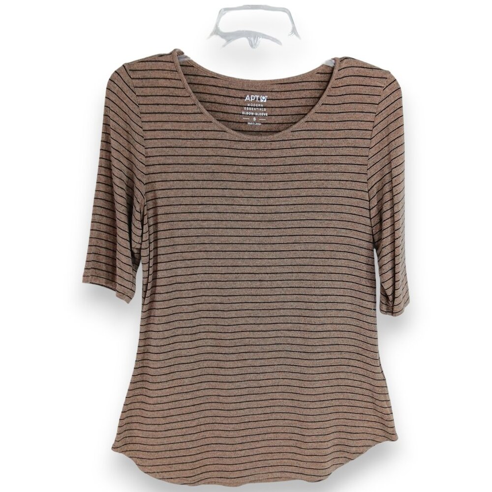 APT 9 Top- Women's- SMALL-Light Brown with Black Stripes-3/4 Sleeve-Pull over